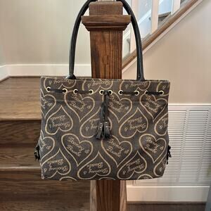 DOONEY & BOURKE Vintage Pouchette Hearts Canvas/Leather Shoulder Bag